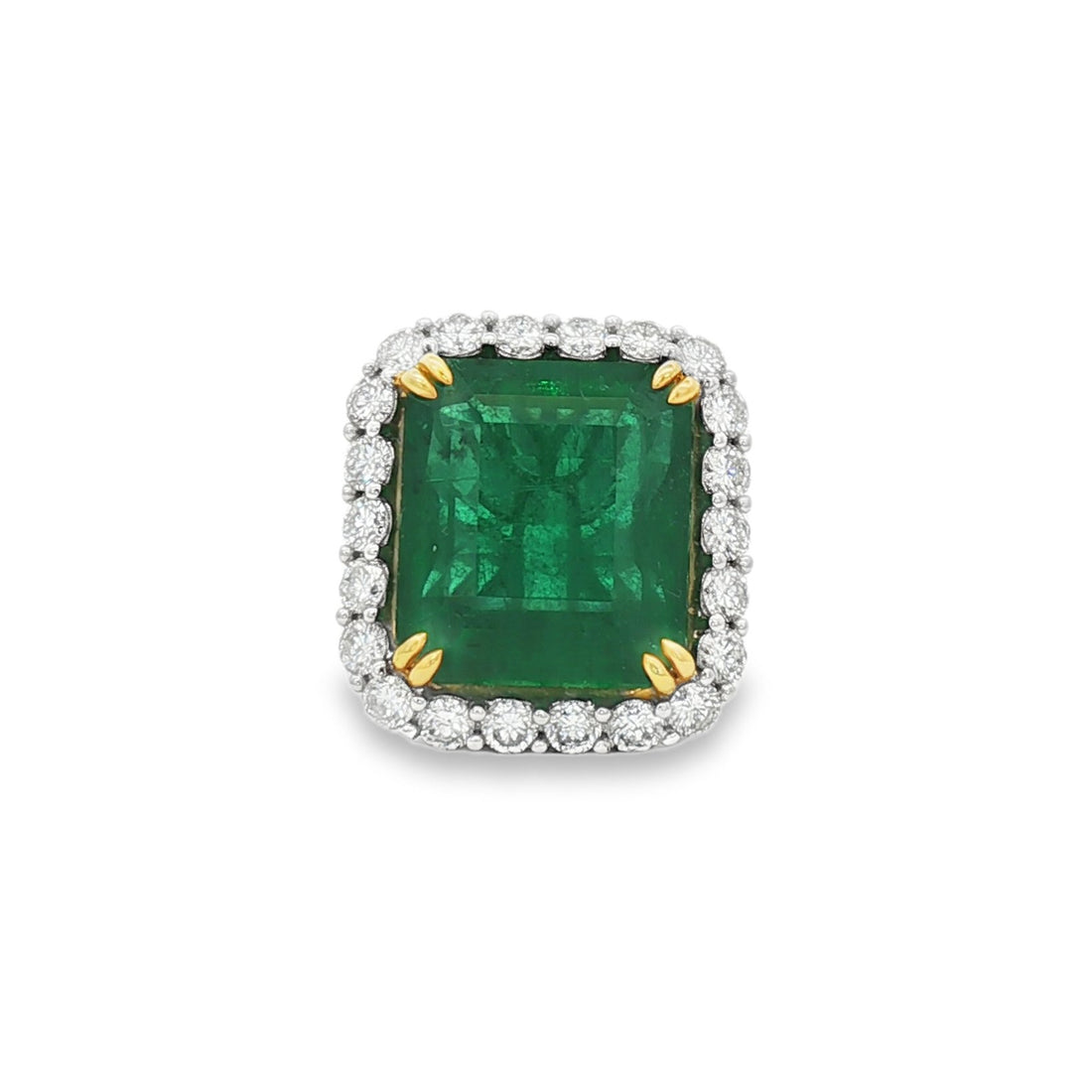 18kt White Gold Diamond and GIA Certified Green Emerald Ring