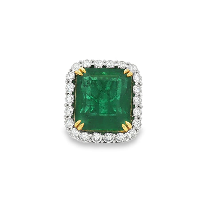 18kt White Gold Diamond and GIA Certified Green Emerald Ring