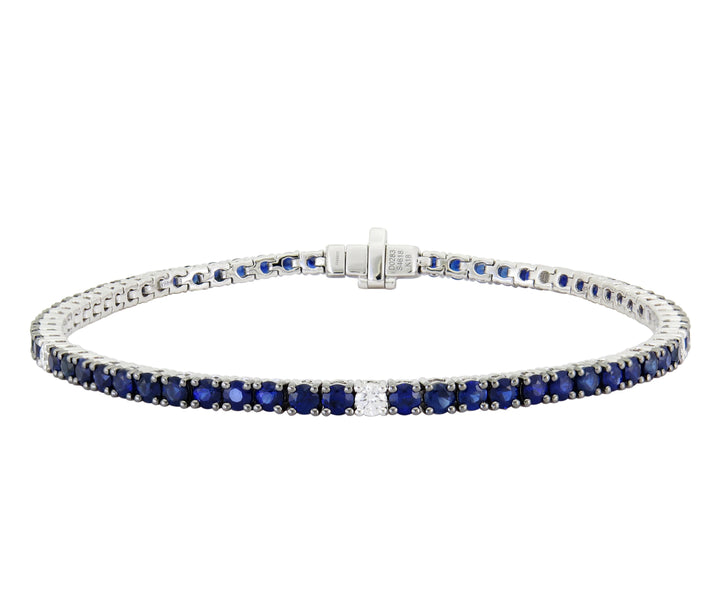 18kt White Gold Diamond and Blue Sapphire Tennis Bracelet