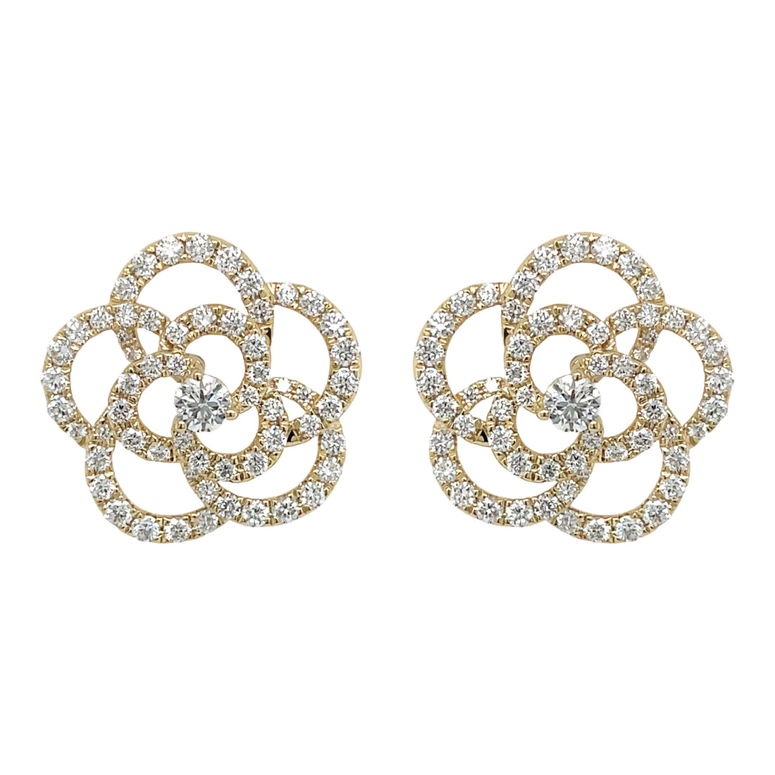 18kt Yellow Gold Diamond Flower Earrings