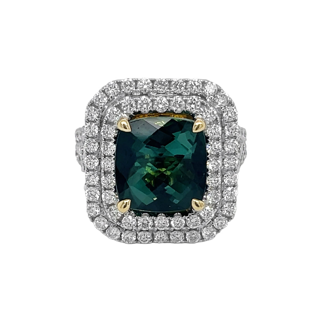 18kt White and Yellow Gold Diamond and Green Tourmaline Ring