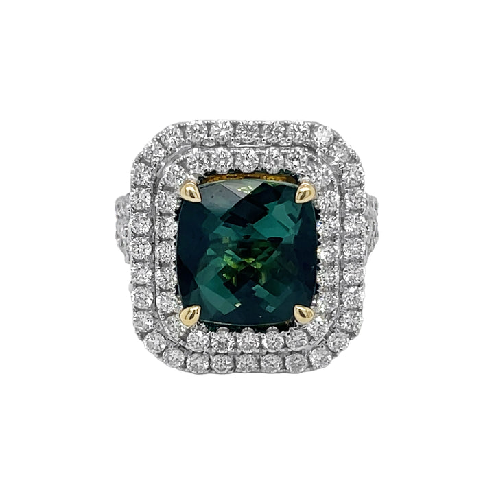 18kt White and Yellow Gold Diamond and Green Tourmaline Ring