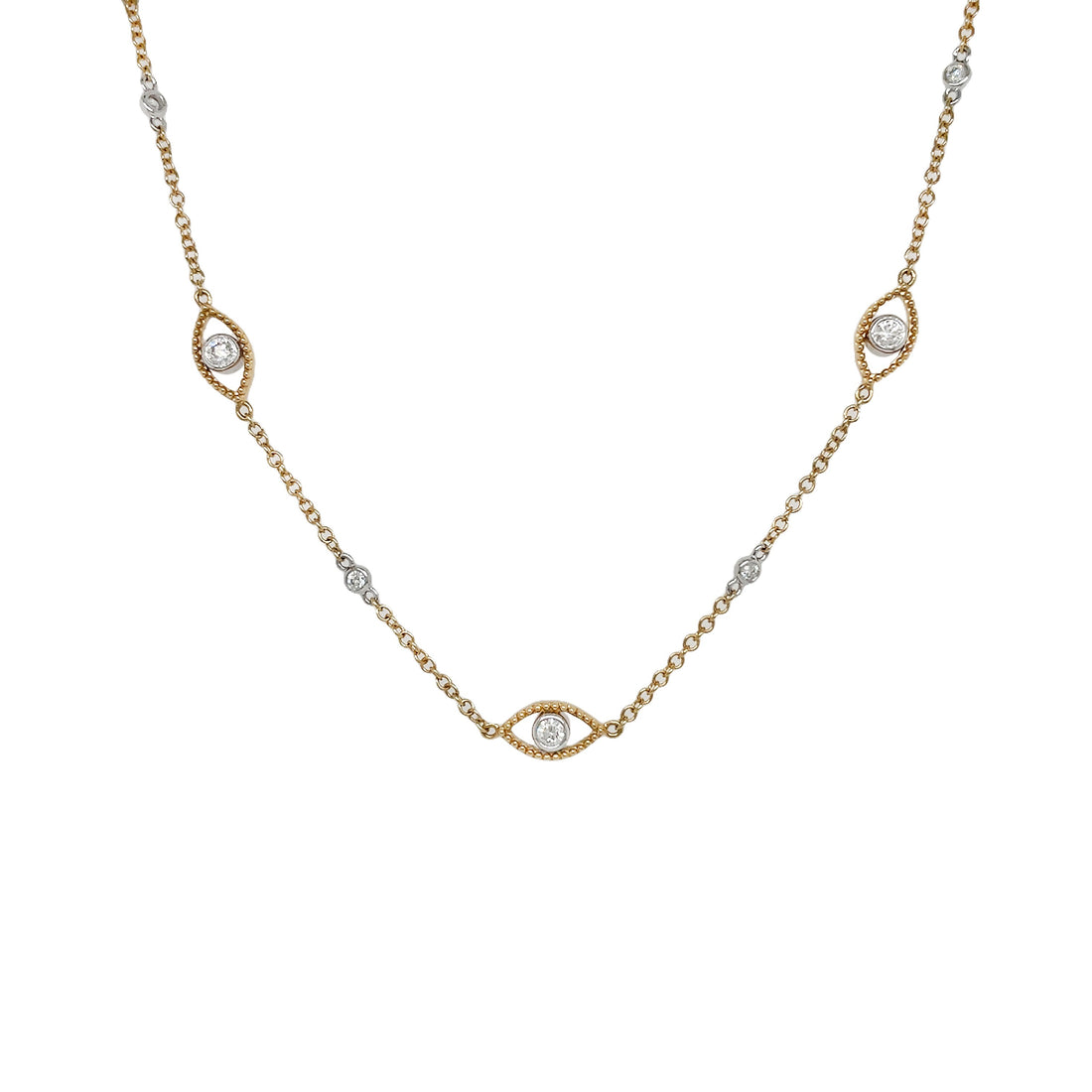 18kt Yellow and White Gold Diamond Evil Eye Necklace