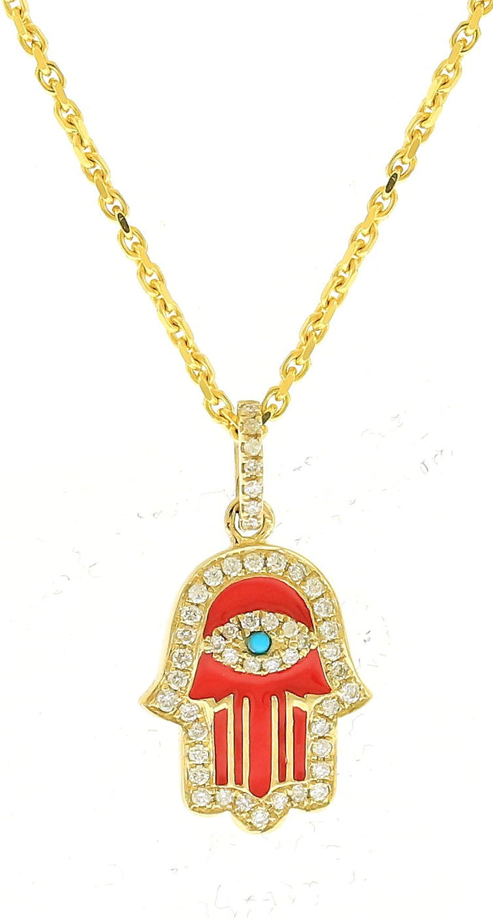 14kt Yellow Gold Diamond Hamsa Pendant