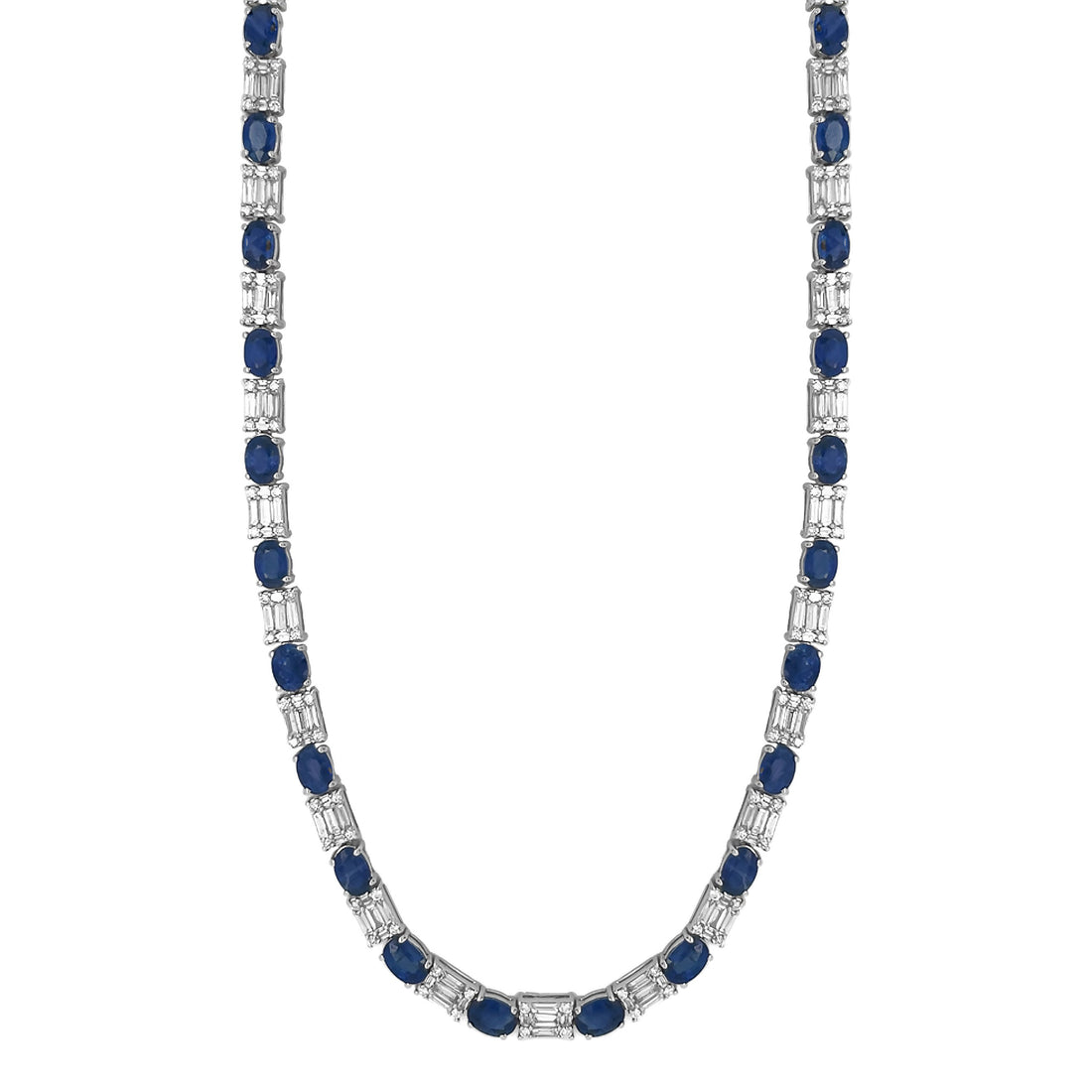 18kt White Gold Diamond And Sapphire Tennis Necklace