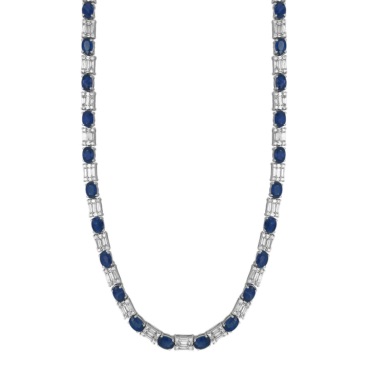 18kt White Gold Diamond And Sapphire Tennis Necklace