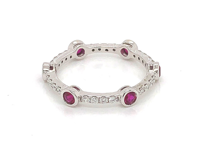 18kt White Gold Diamond and Ruby Band