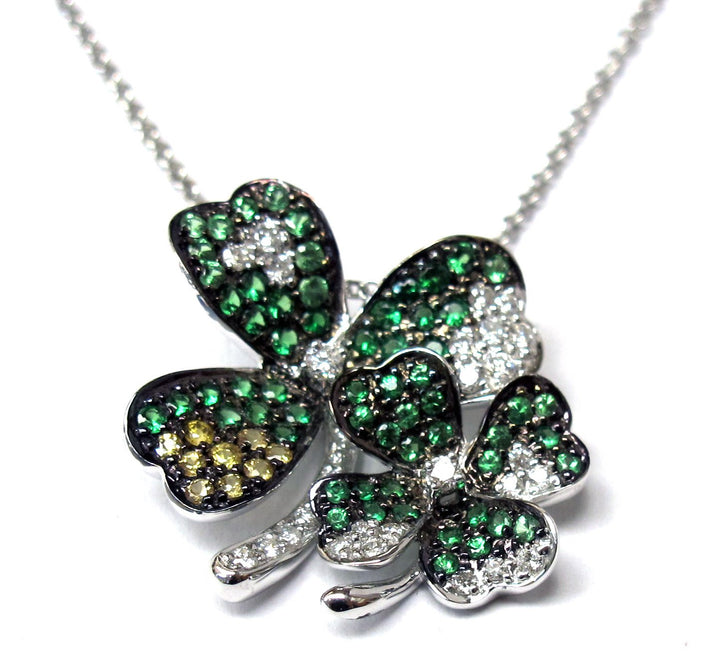 18kt White Tsavorite and Diamond Clover Pendant