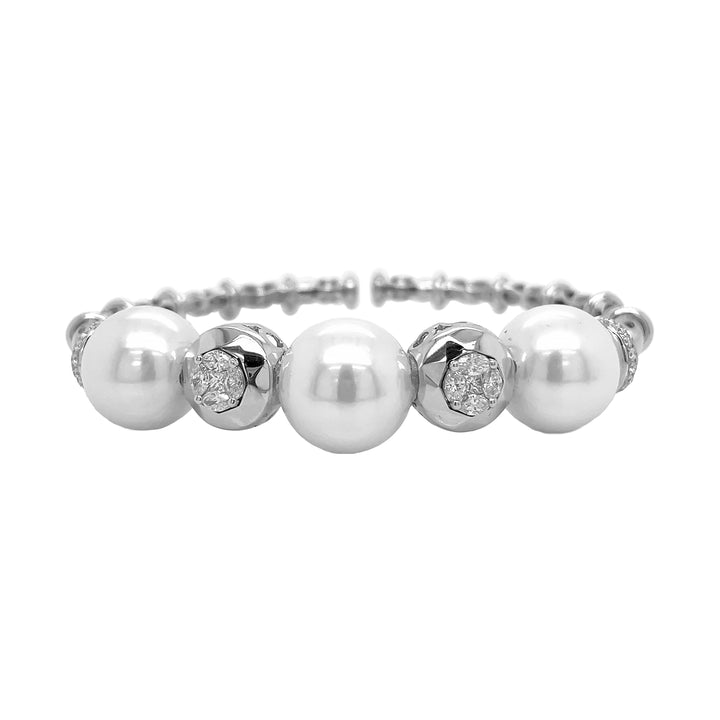 18kt White Gold Diamond and South Sea Pearl Bangle