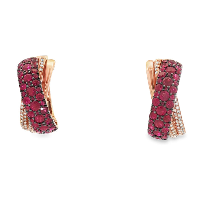 18kt Rose Gold Diamond And Ruby Earrings