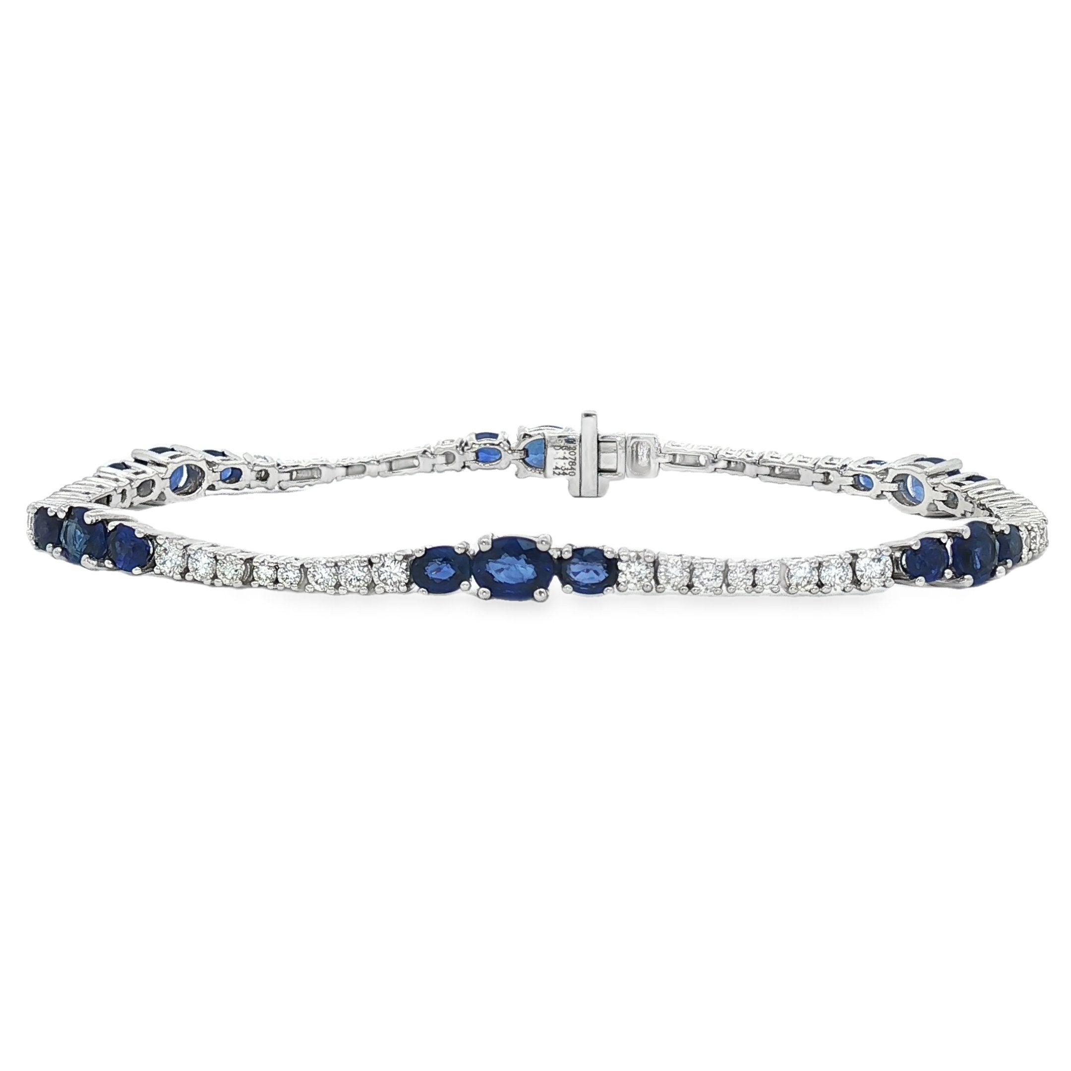 18kt White Gold Diamond And Sapphire Tennis Bracelet