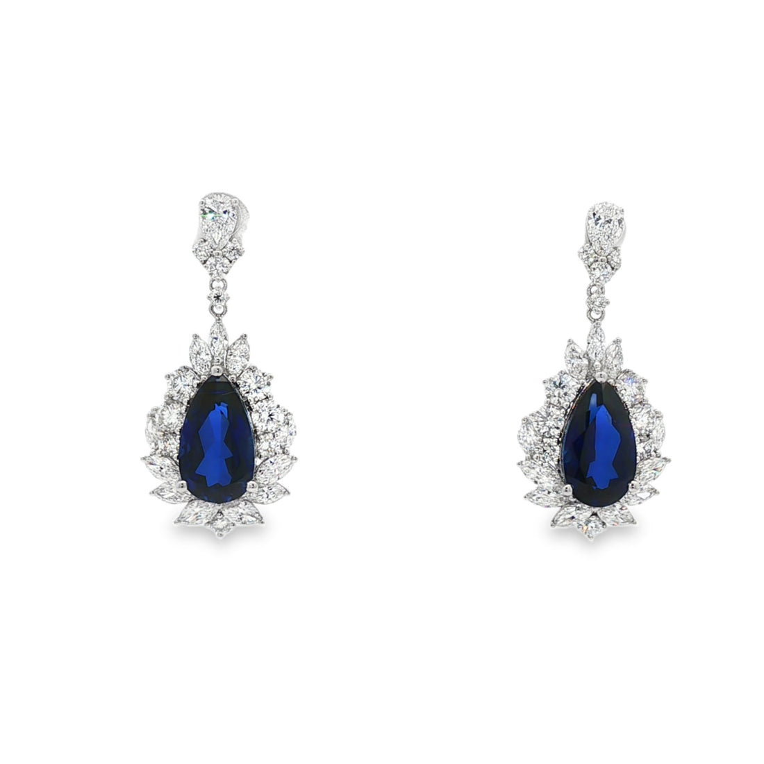 14kt White Gold Lab Diamond And Blue Sapphire Earring