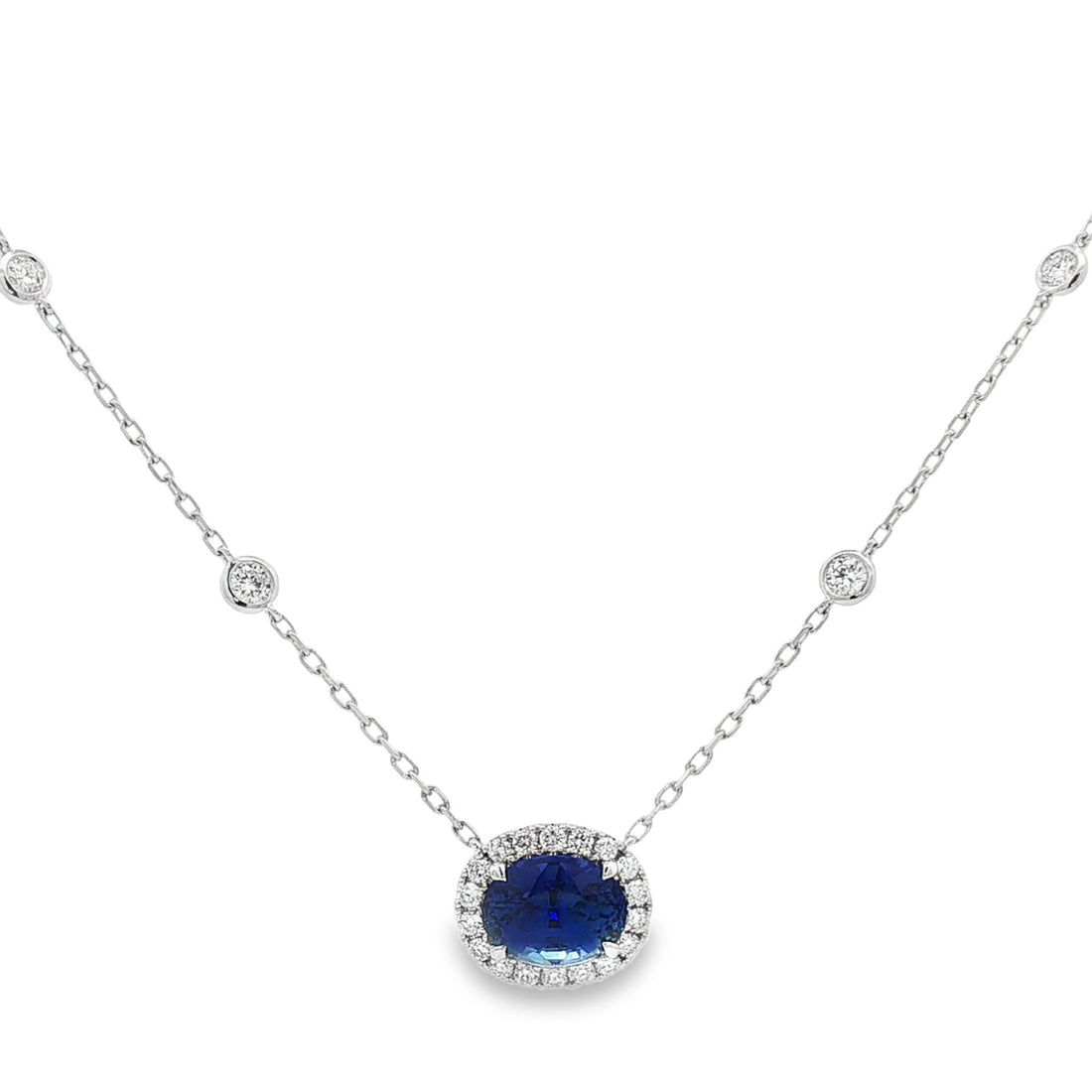 18kt White Gold Diamond And GIA Certified Sapphire Pendant