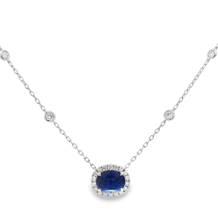 18kt White Gold Diamond And GIA Certified Sapphire Pendant