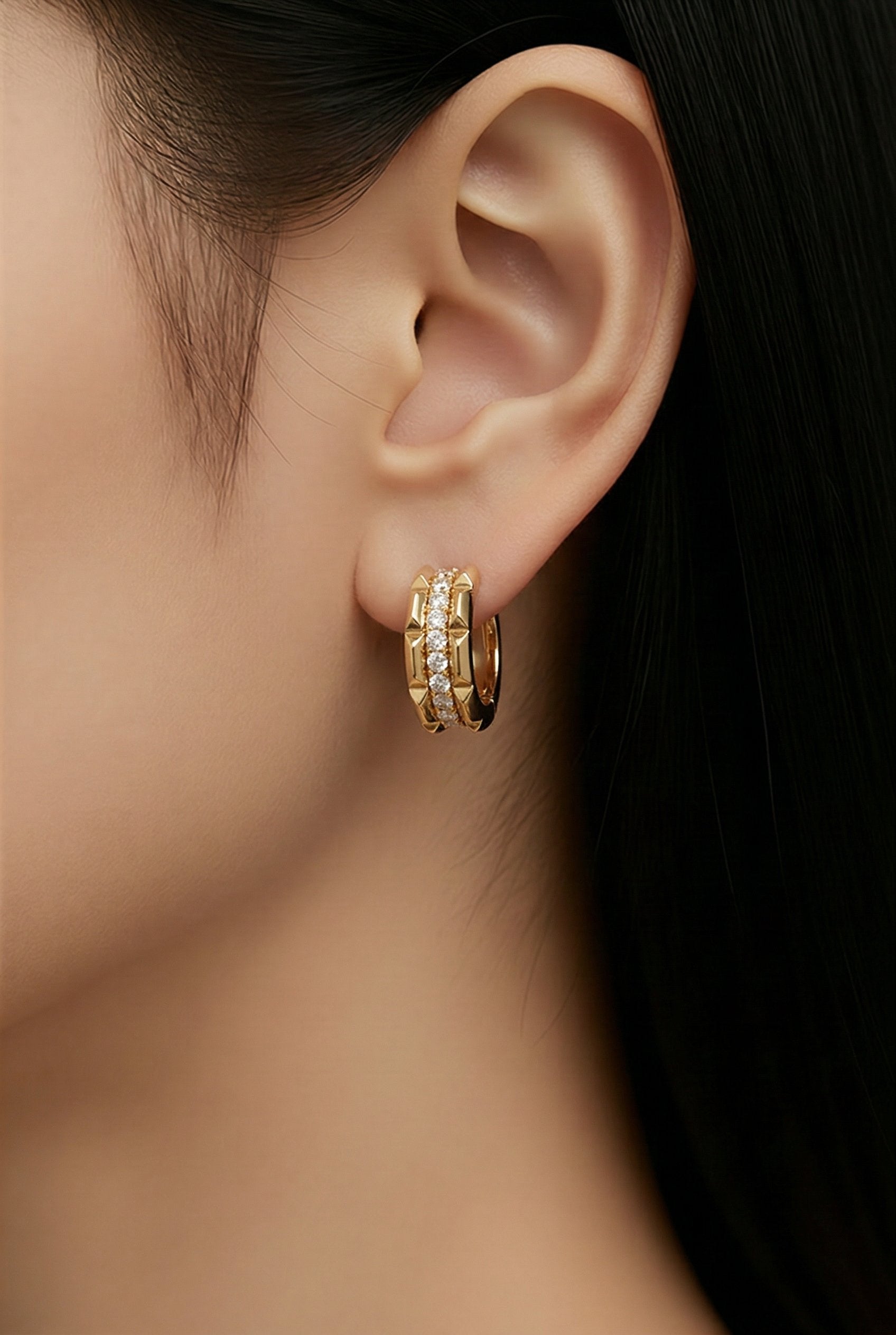18kt Yellow Gold Diamond Hoops
