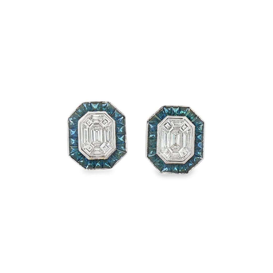 18kt White Gold Diamond And Blue Sapphire Earrings
