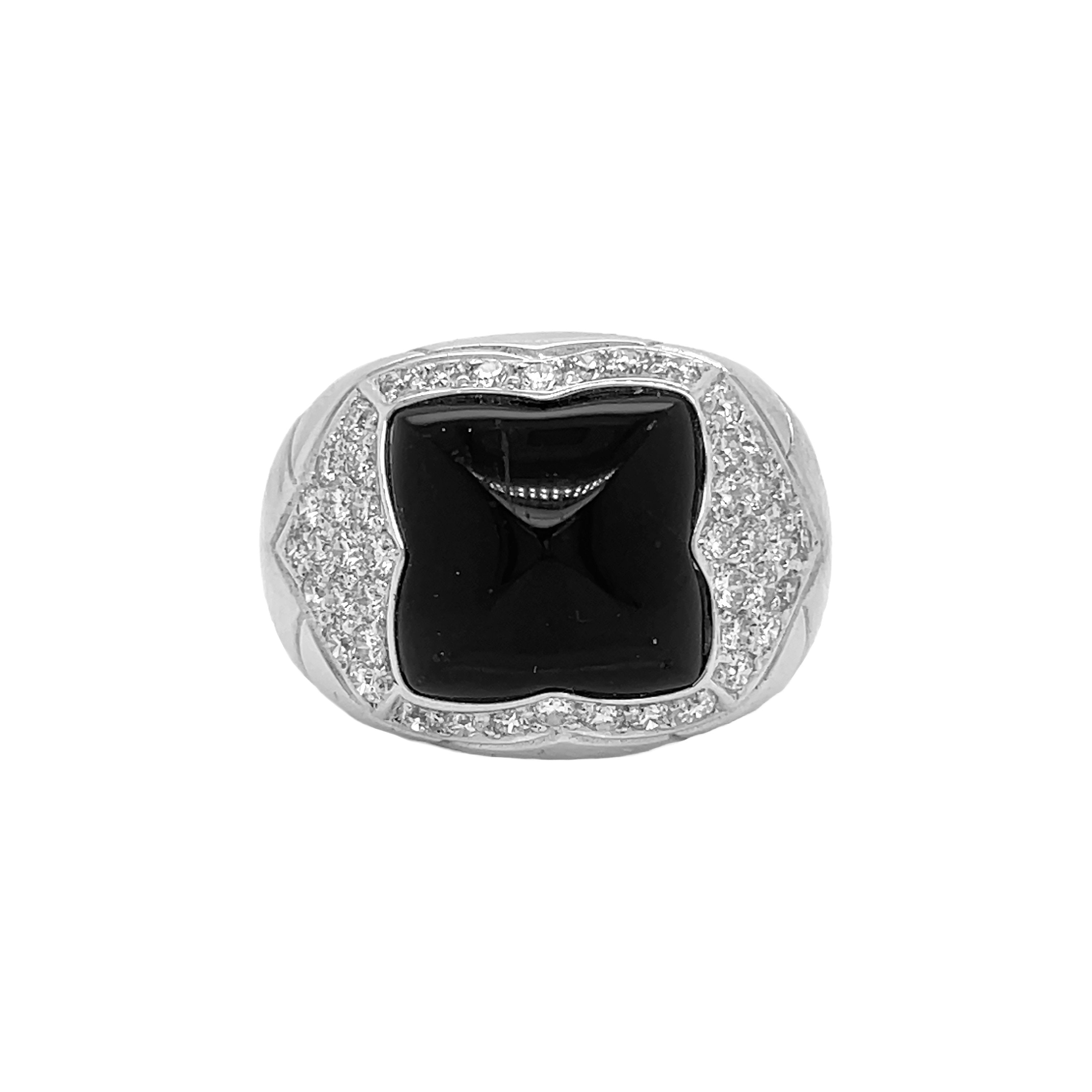 18kt White Gold Diamond Onyx Ring