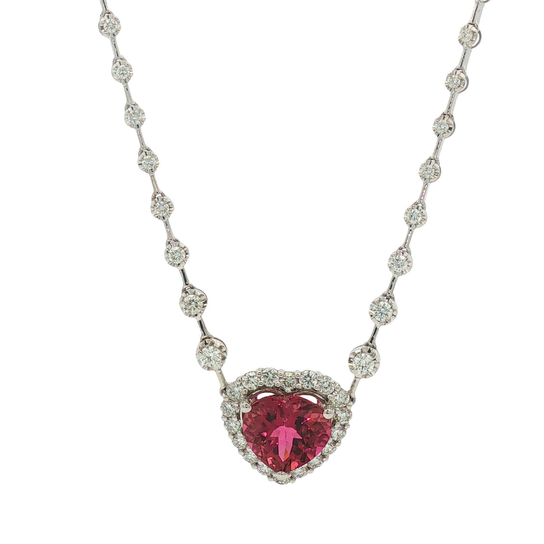 18kt White Gold Diamond And Pink Tourmaline Tennis Necklace