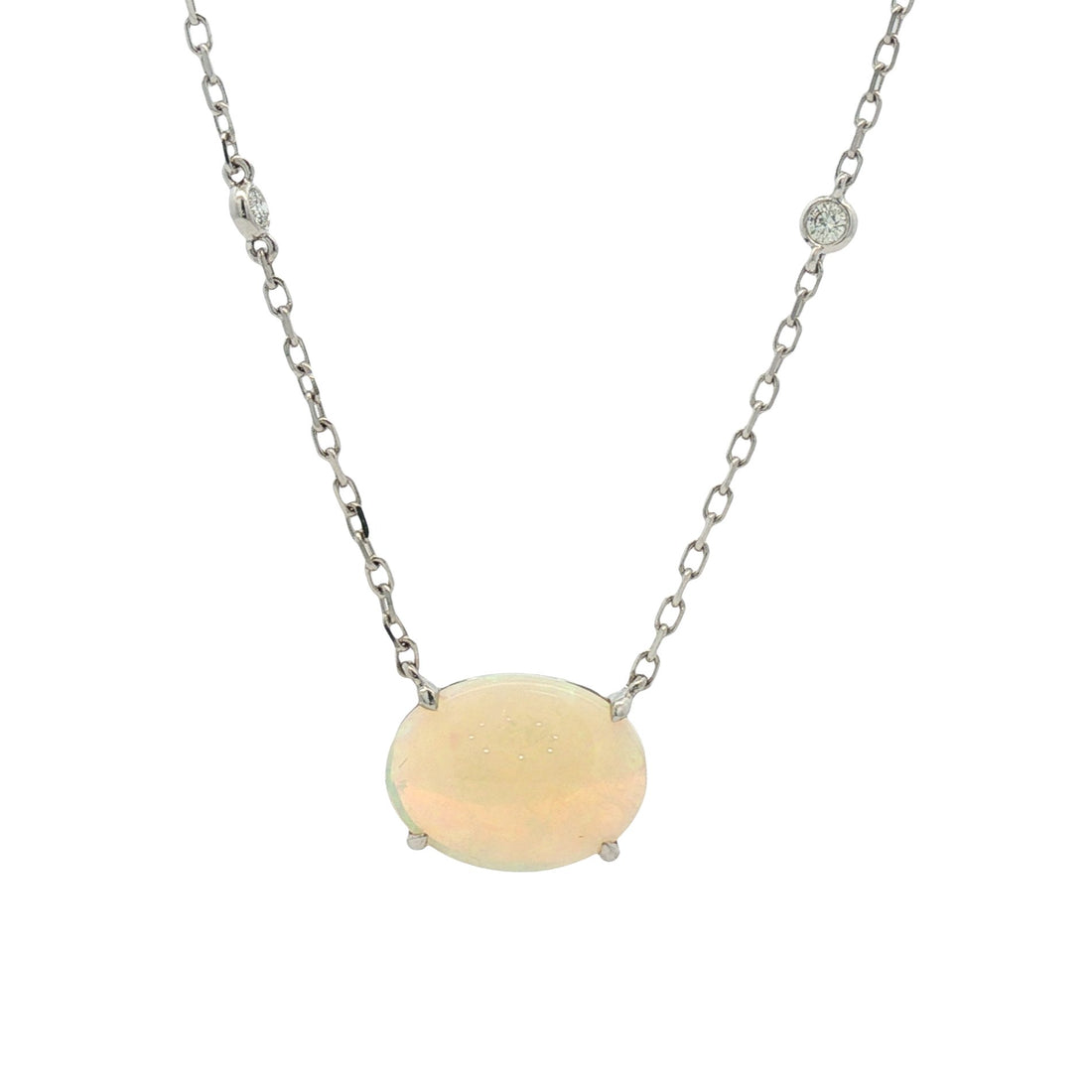 18kt White Gold Diamond And Opal Pendant