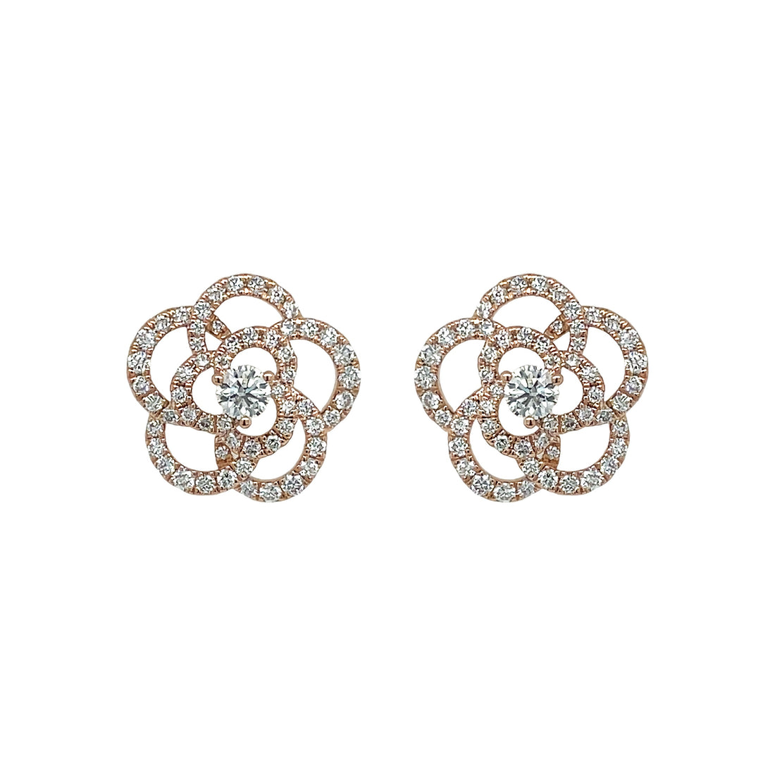18kt Rose Gold Diamond Flower Earrings