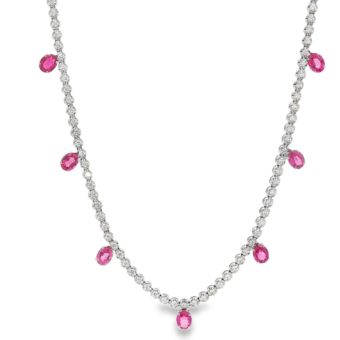 18kt White Gold Diamond And Oink Tourmaline Tennis Necklace