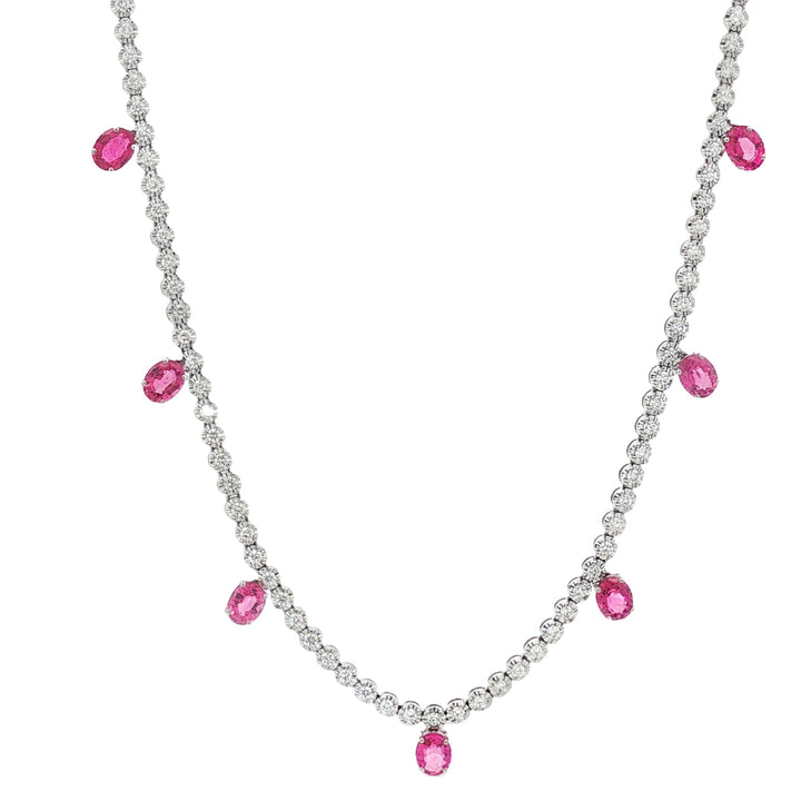 18kt White Gold Diamond And Oink Tourmaline Tennis Necklace