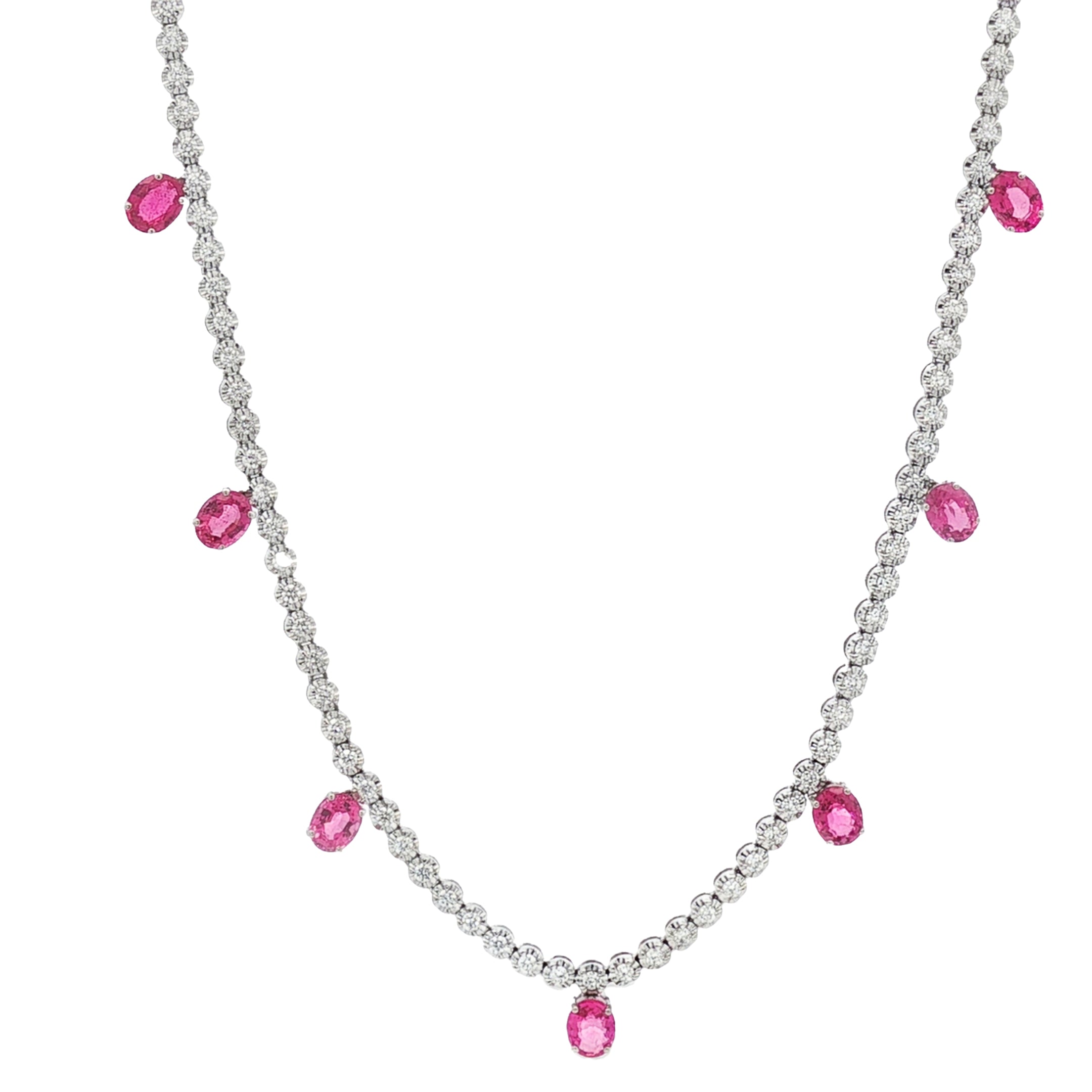 18kt White Gold Diamond And Oink Tourmaline Tennis Necklace