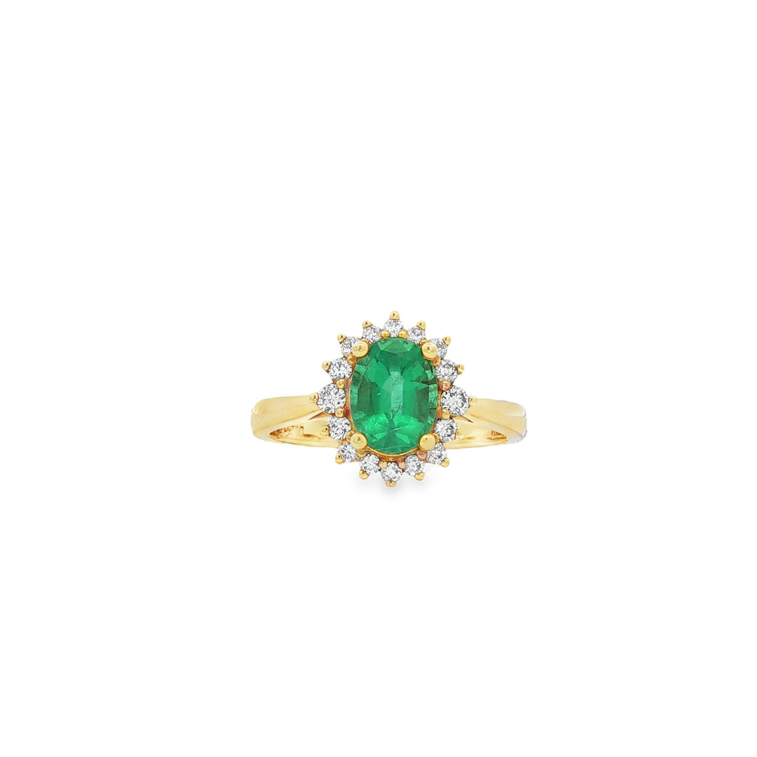 18kt Yellow Gold Diamond And Green Emerald Ring