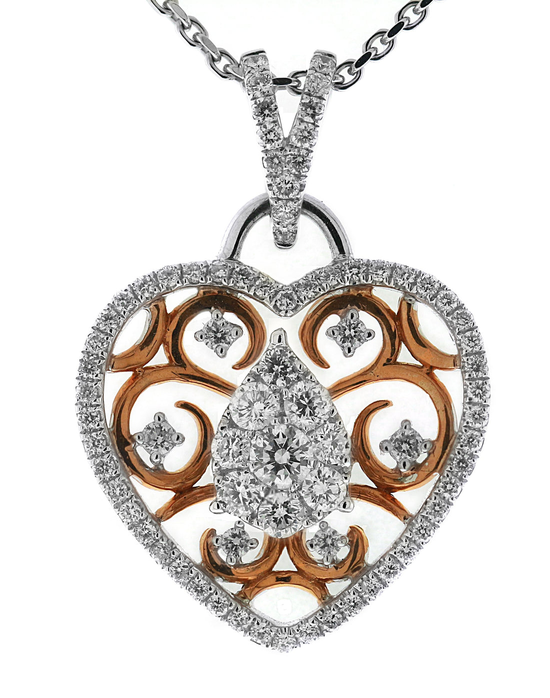 18kt White And Rose Gold Diamond Heart Pendant