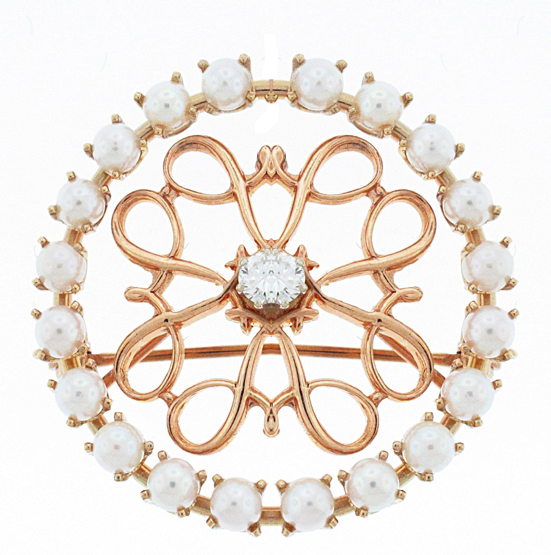14kt Rose Gold Diamond And Pearl Pin