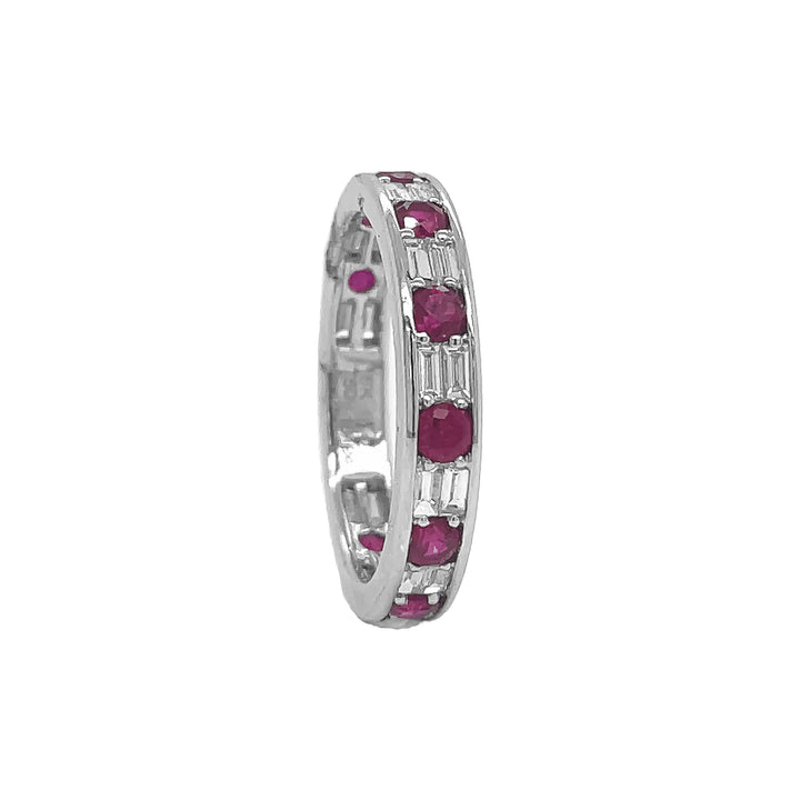 18kt White Gold Diamond and Ruby Band