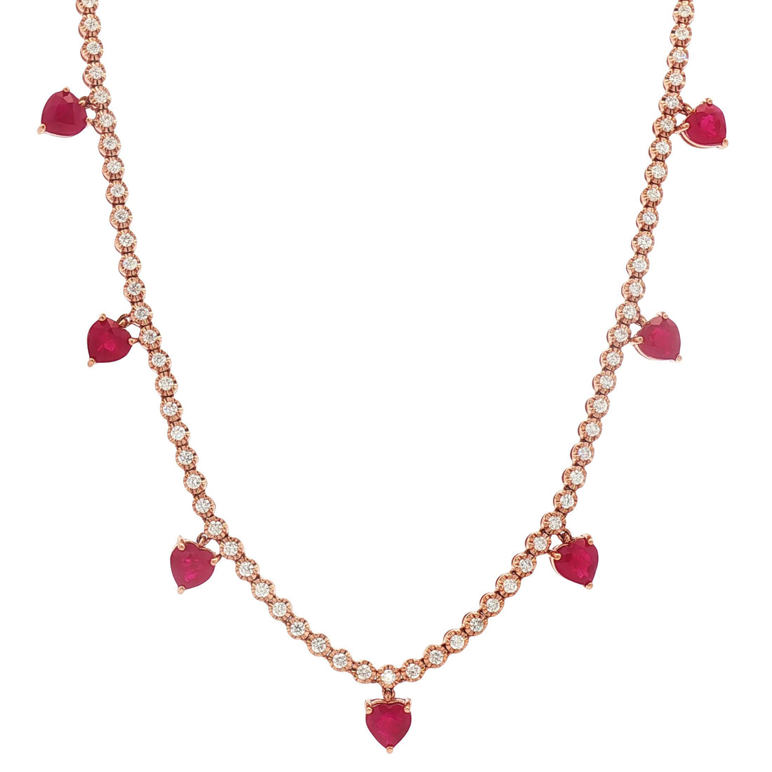 18kt Rose Gold Diamond And Ruby Tennis Necklace