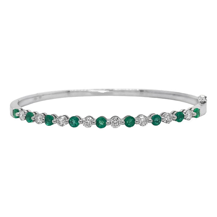 18kt White Gold Diamond And Green Emerald Bangle