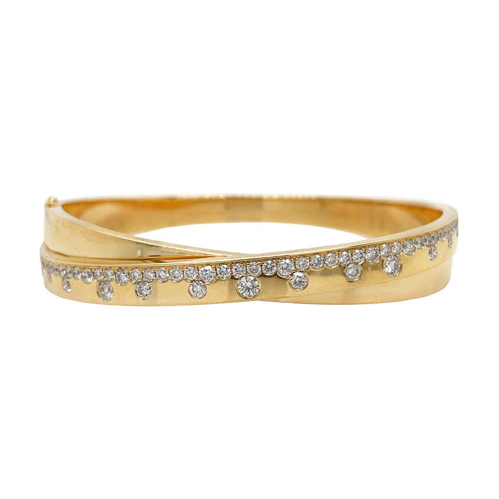 18kt Yellow Gold Diamond Criss-Cross Bangle.