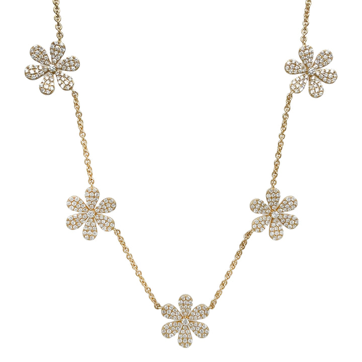 18kt Yellow Gold Diamond Flower Necklace