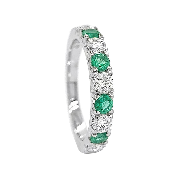 18kt White Gold Diamond and Emerald Band