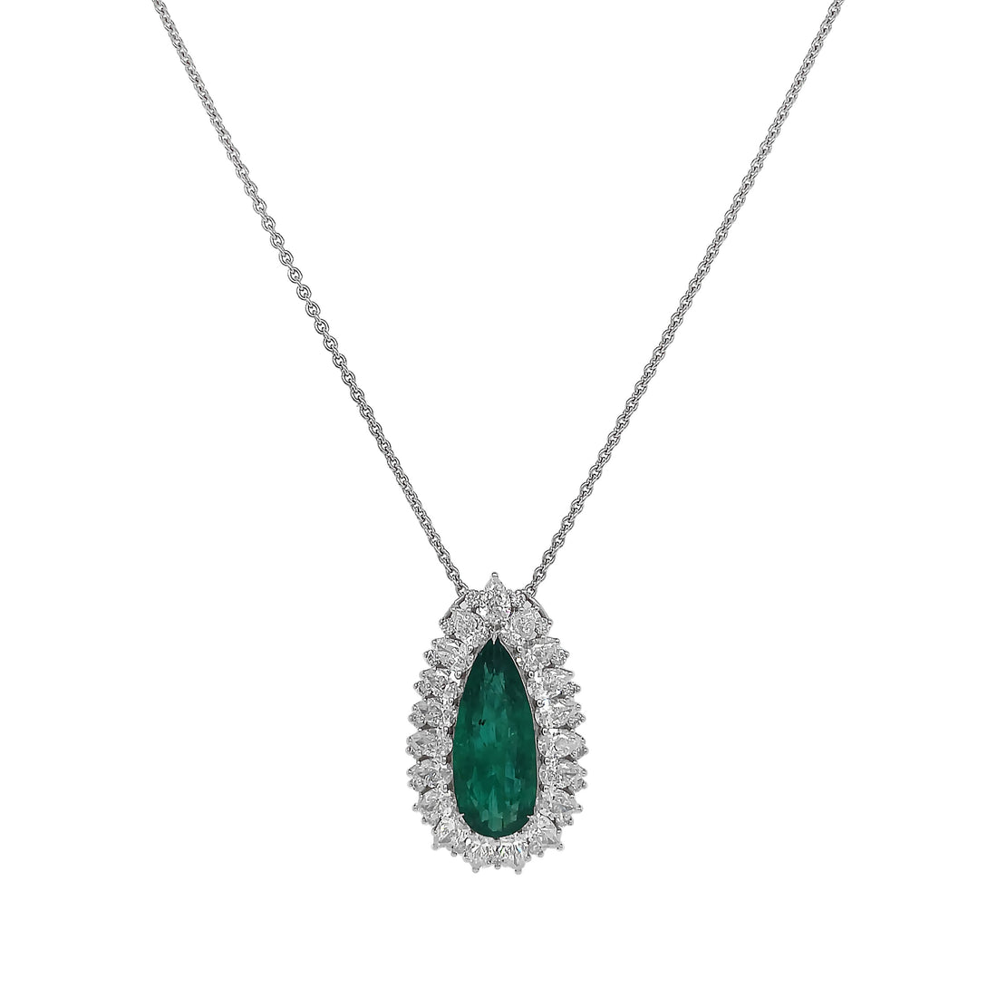 18kt White Gold Diamond and Green Emerald Pendant.