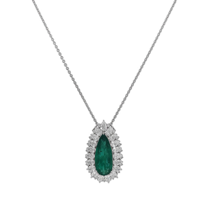 18kt White Gold Diamond and Green Emerald Pendant.