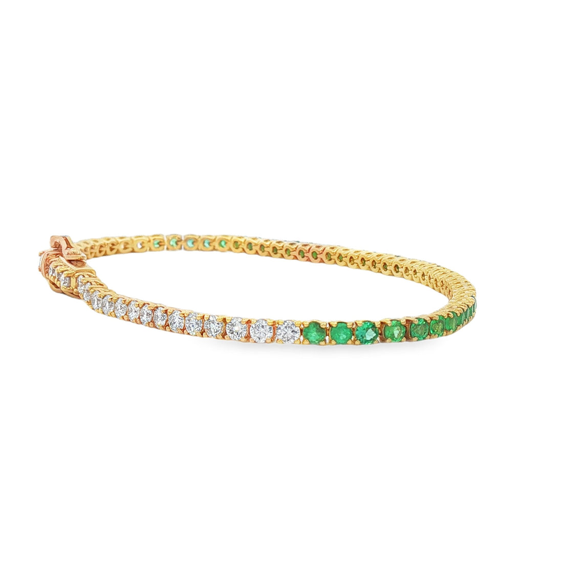 18kt Yellow Gold Diamond And Green Emerald Tennis Bracelet