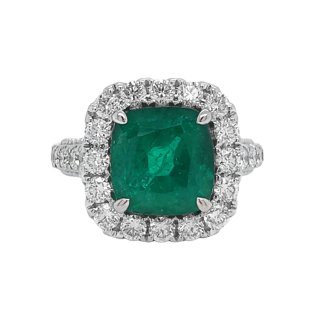 18kt White Gold Diamond and GIA Certified Green Emerald Ring