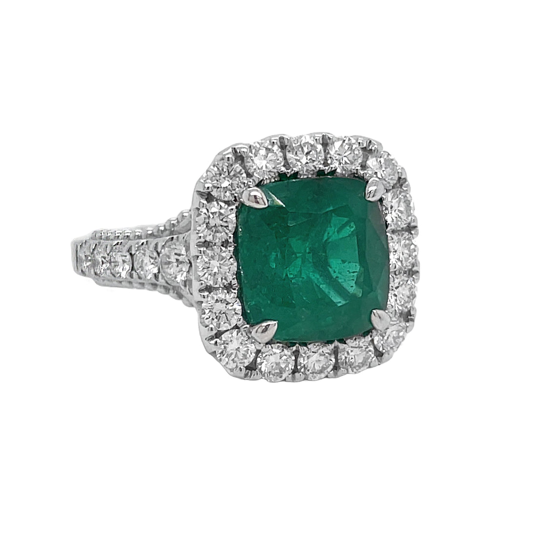 18kt White Gold Diamond and GIA Certified Green Emerald Ring
