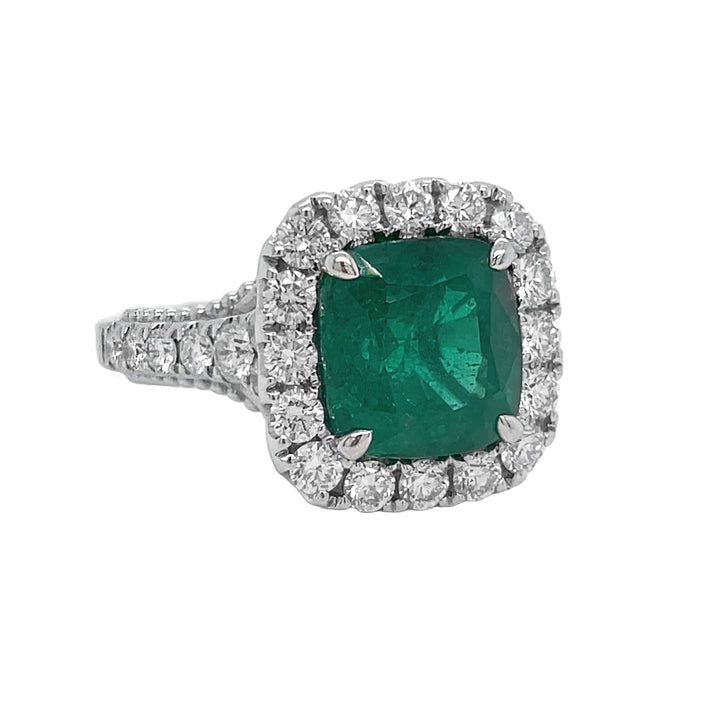 18kt White Gold Diamond and GIA Certified Green Emerald Ring