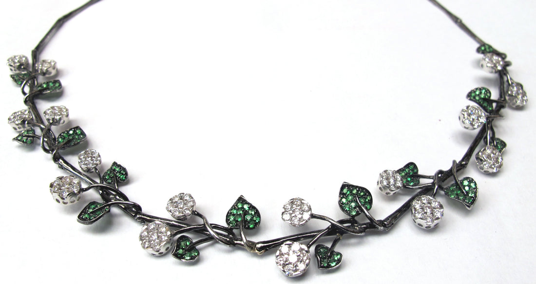 18kt Black Gold Diamond Tsavorite Necklace