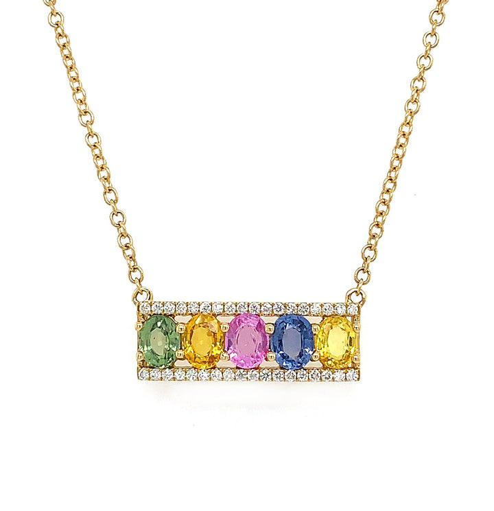 18kt Yellow Gold Diamond And Sapphire Necklace