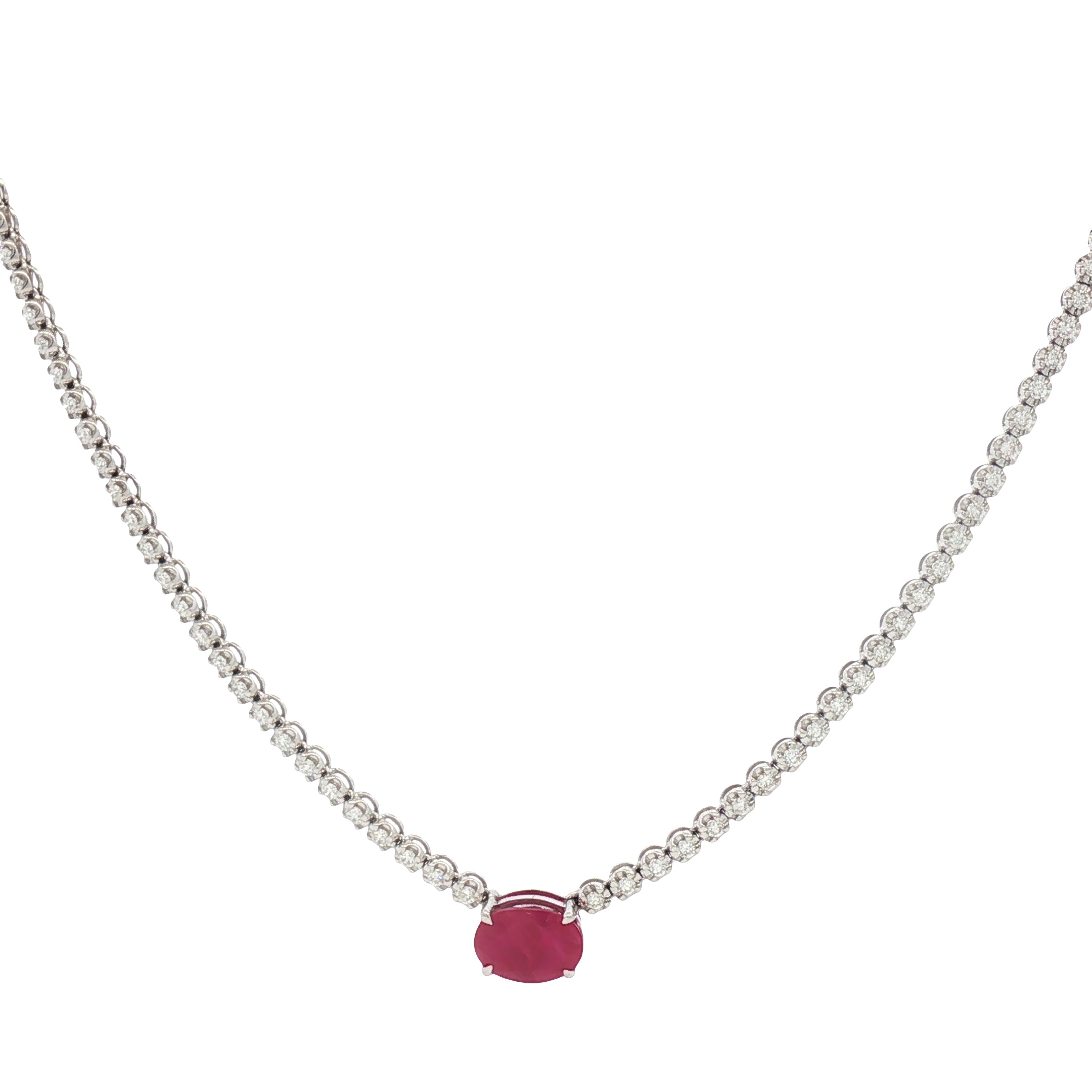 18kt White Gold Diamond And Ruby Tennis Necklace