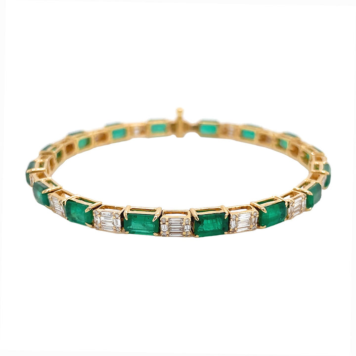 18kt Yellow Gold Diamond and Green Emerald Tennis Bracelet