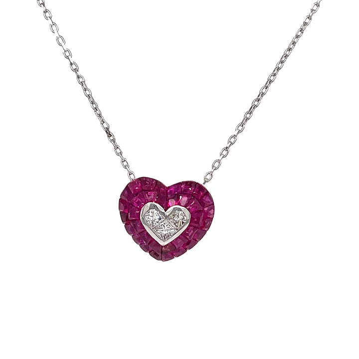 18kt White Gold Diamond And Ruby Pendant