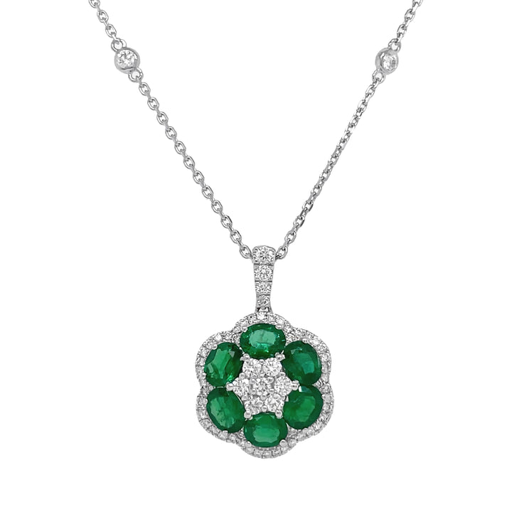 18kt White Gold Diamond and Emerald Pendant