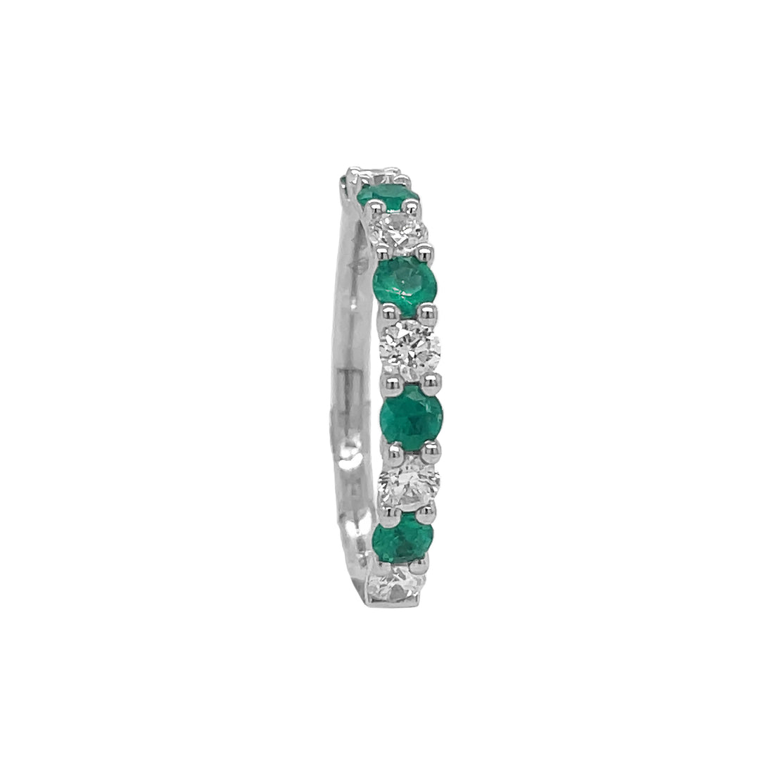 18kt White Gold Diamond And Green Emerald Band