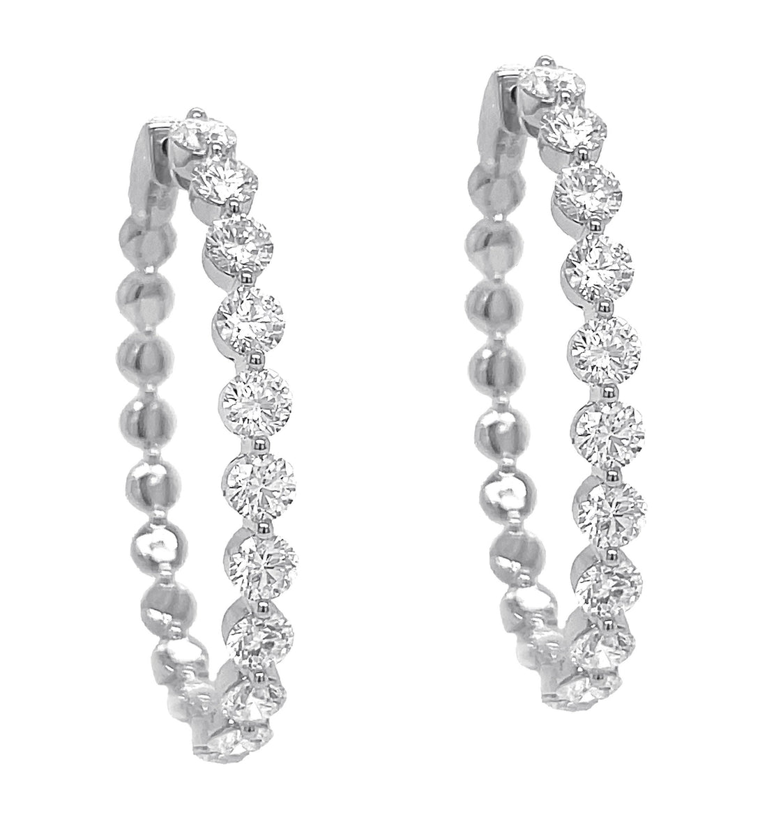 18kt White Gold Diamond Hoops